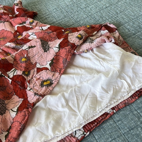 LOFT Poppy Square Neck Puffed Sleeve Tiered Mini Dress in Coral - Picture 6 of 9